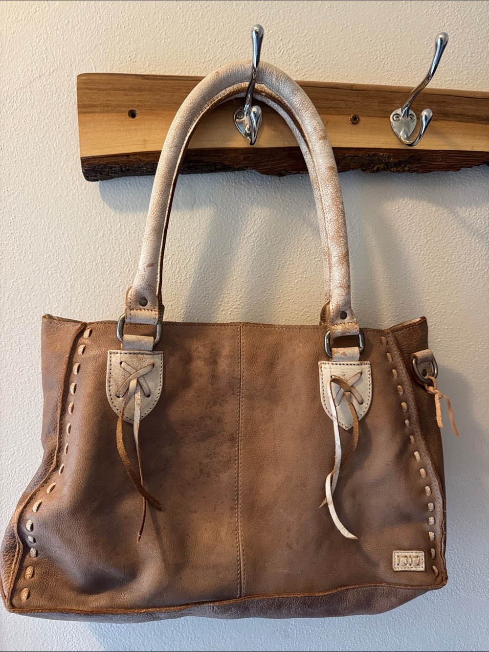 Bed Stu Brown Leather Shoulder Bag with Cream Accents